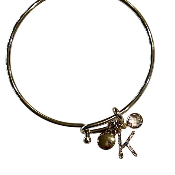 NWT LOFT Gold Tone Pave Rhinestone Initial Charm Bangle Bracelet - LETTER K - Picture 2 of 10
